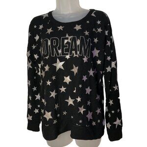 Chaser Black Sweater With Silver Stars & "Dream" Print Size M velour pullover